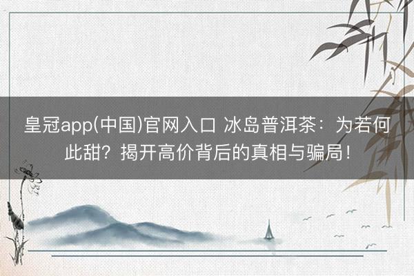 皇冠app(中国)官网入口 冰岛普洱茶：为若何此甜？揭开高价背后的真相与骗局！