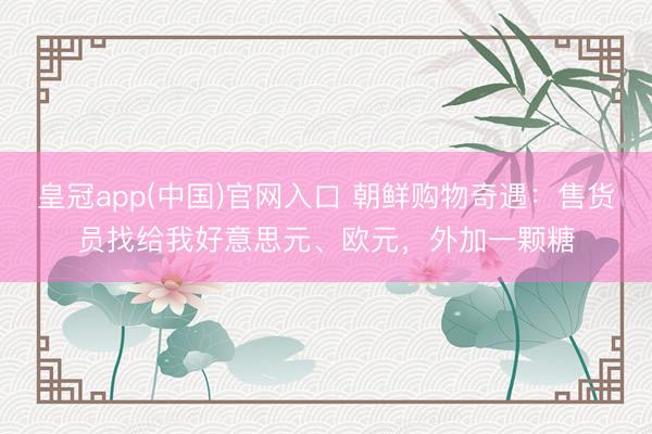 皇冠app(中国)官网入口 朝鲜购物奇遇：售货员找给我好意思元、欧元，外加一颗糖