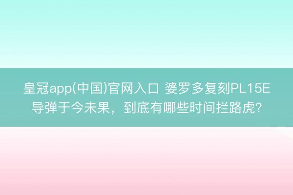 皇冠app(中国)官网入口 婆罗多复刻PL15E导弹于今未果，到底有哪些时间拦路虎？